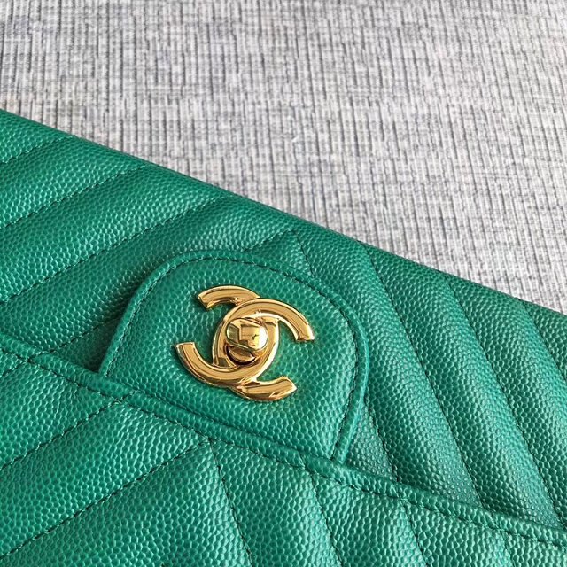 CC original grained calfskin medium double flap bag A1112-2 green