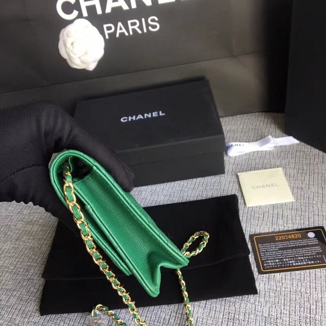 CC original grained leather woc chain bag 33814-8 green