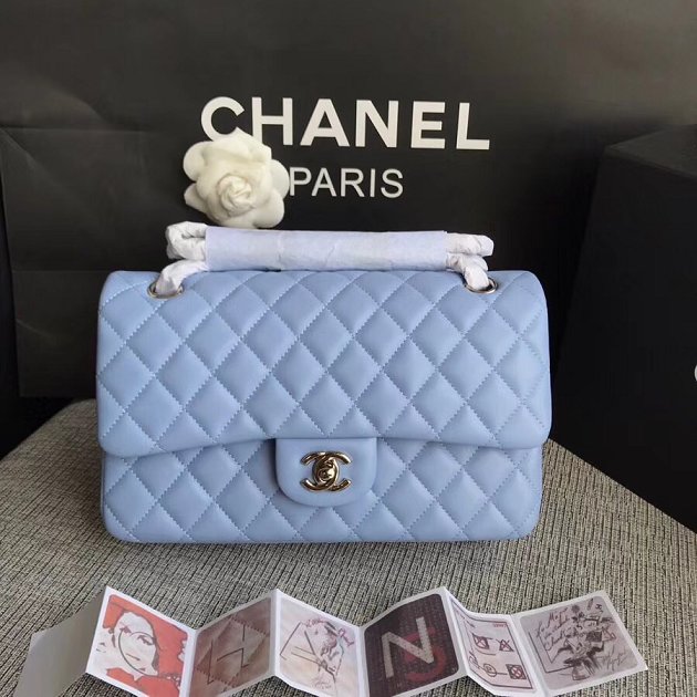 CC original lambskin leather double flap bag A1112 sky blue