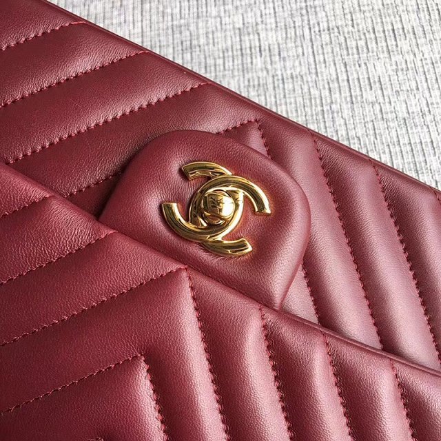 CC original lambskin medium double flap bag A1112-3 wine red