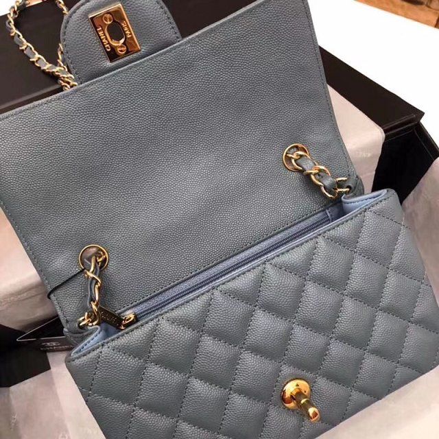 CC original grained calfskin mini flap bag A69900 blue