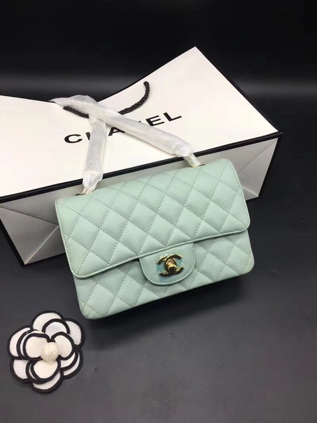 CC original grained calfskin mini flap bag A69900 light green