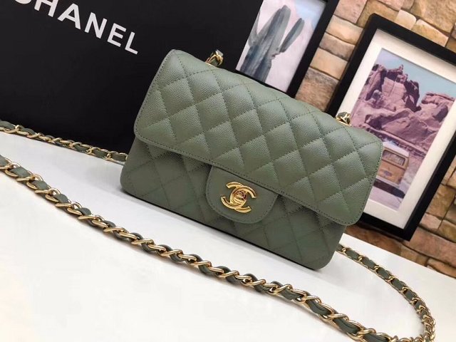 CC original grained calfskin mini flap bag A69900 olive