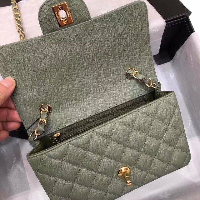 CC original grained calfskin mini flap bag A69900 olive