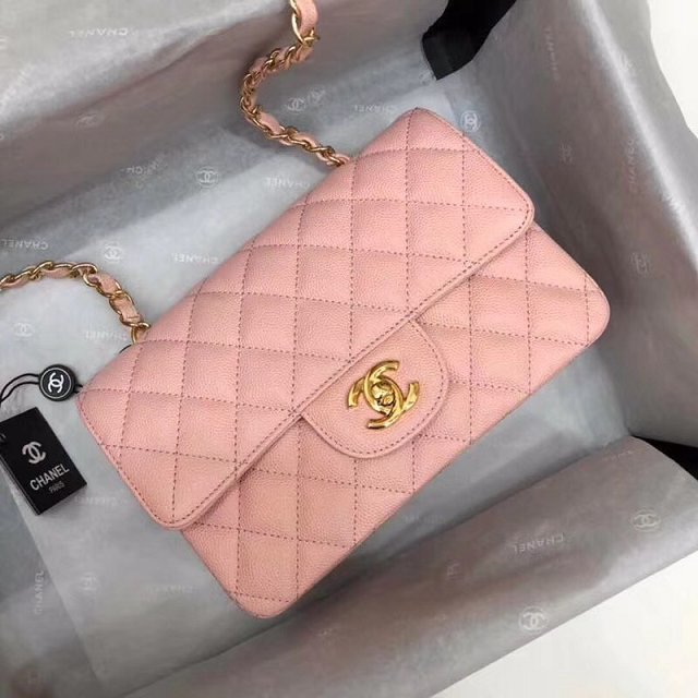 CC original grained calfskin mini flap bag A69900 pink