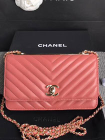 CC original lambskin leather woc chain bag 80982 coral pink