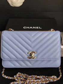 CC original lambskin leather woc chain bag 80982 light blue