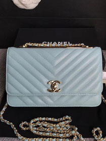 CC original lambskin leather woc chain bag 80982 sky blue