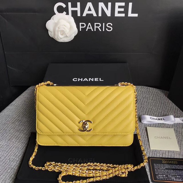 CC original lambskin leather woc chain bag 80982 yellow