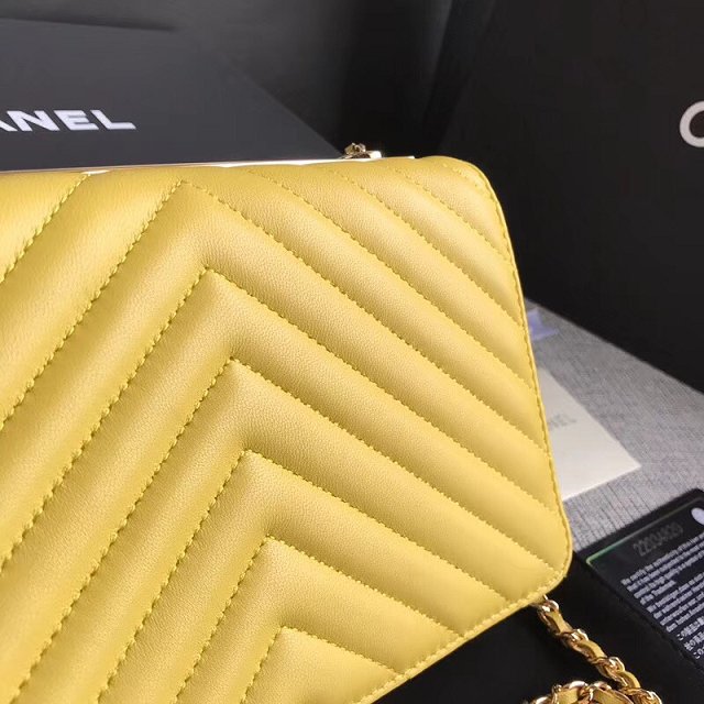 CC original lambskin leather woc chain bag 80982 yellow