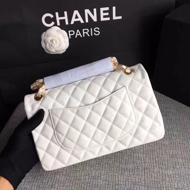 CC original patent calfskin medium flap bag A69901 white