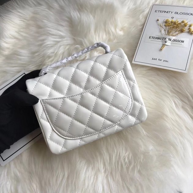 CC original patent calfskin mini flap bag A69906 white