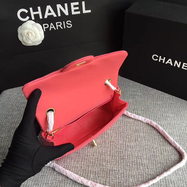 CC original patent calfskin mini flap bag A69900 rose red