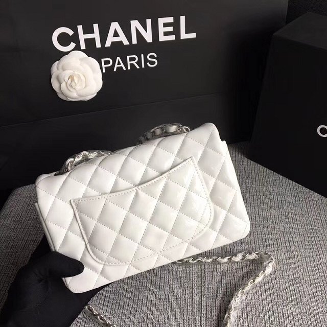 CC original patent calfskin mini flap bag A69900 white