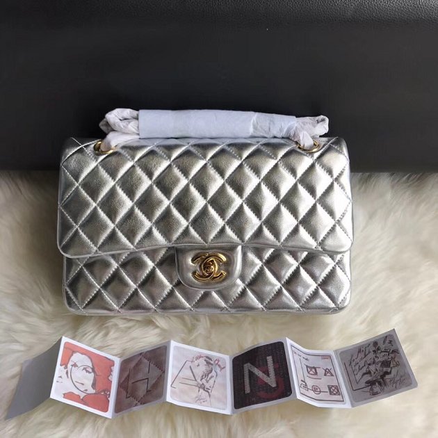 CC original lambskin leather double flap bag A1112 silver