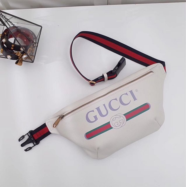 2018 GG original calfskin print belt bag 493869 white