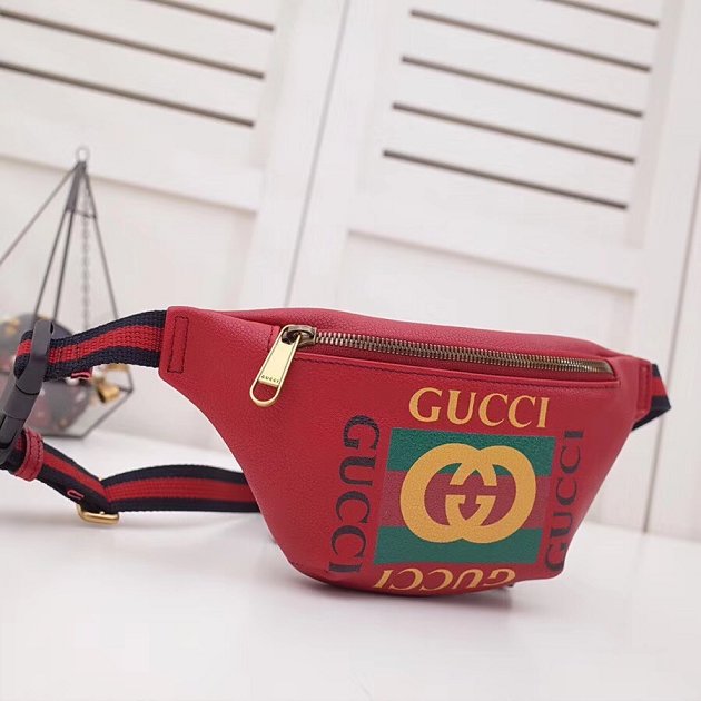 2018 GG original calfskin print small belt bag 527792 red