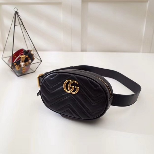 2018 GG Marmont matelasse leather belt bag 476434 black