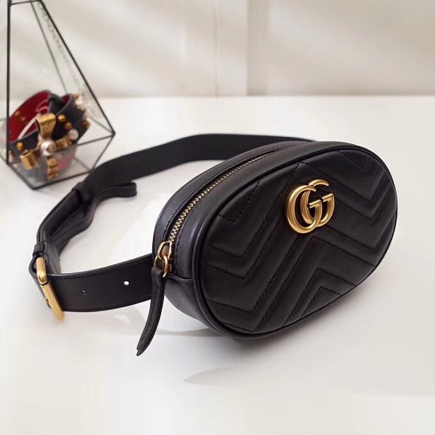 2018 GG Marmont matelasse leather belt bag 476434 black