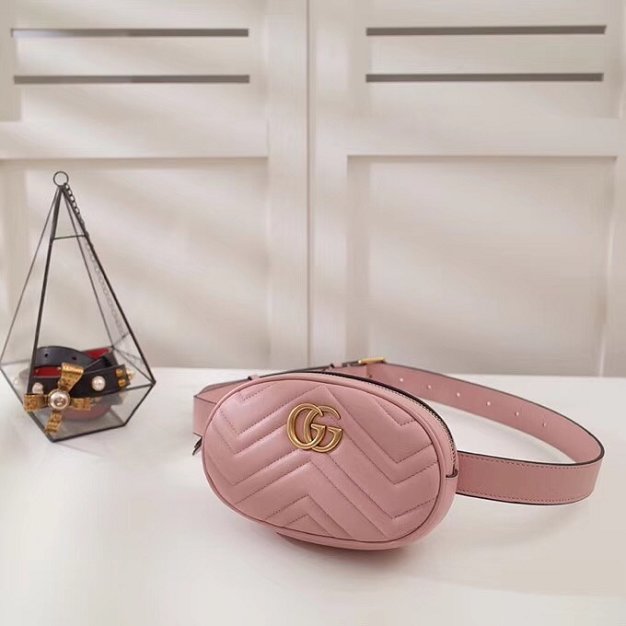 2018 GG Marmont matelasse leather belt bag 476434 pink