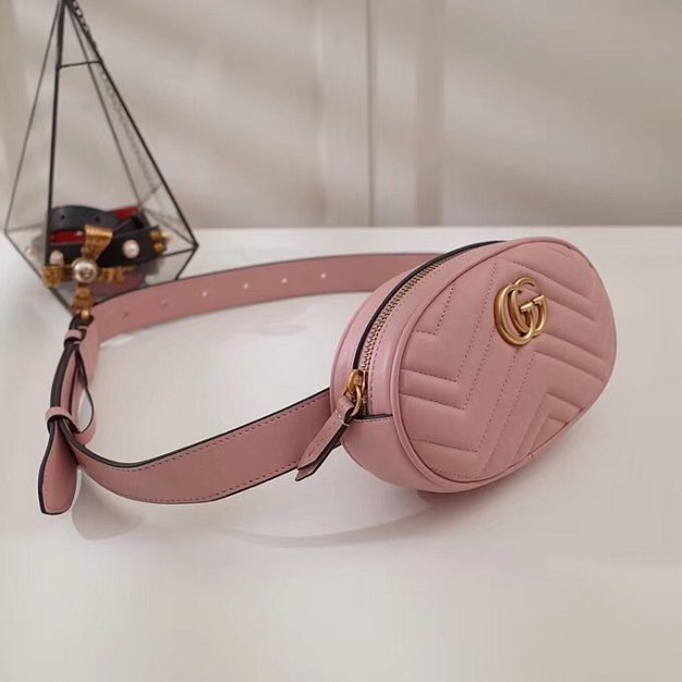 2018 GG Marmont matelasse leather belt bag 476434 pink