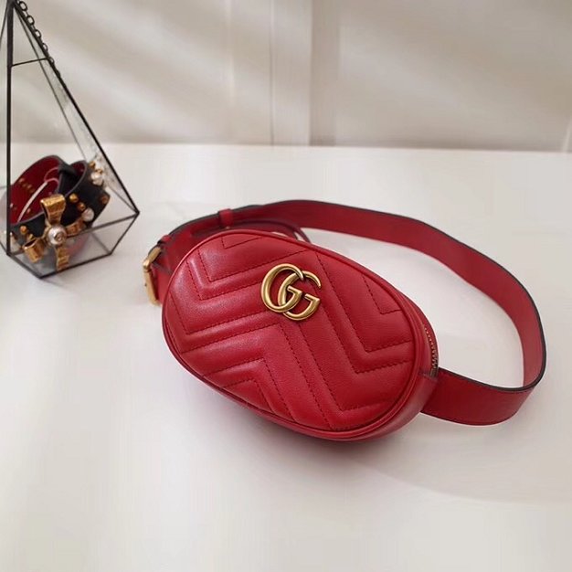 2018 GG Marmont matelasse leather belt bag 476434 red