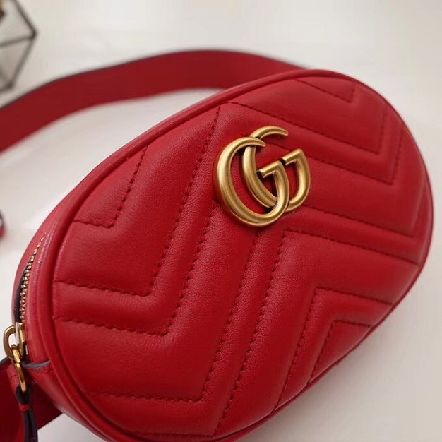 2018 GG Marmont matelasse leather belt bag 476434 red