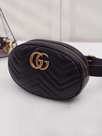 2018 GG Marmont matelasse leather large belt bag 491294 black