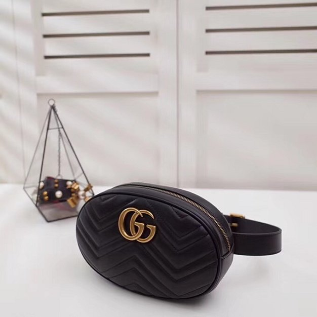 2018 GG Marmont matelasse leather large belt bag 491294 black