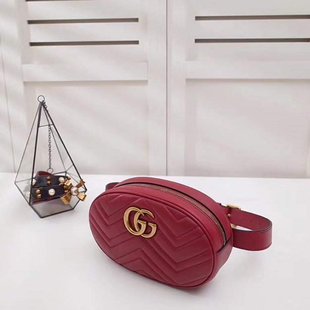 2018 GG Marmont matelasse leather large belt bag 491294 red