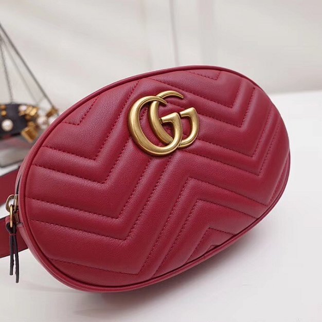 2018 GG Marmont matelasse leather large belt bag 491294 red