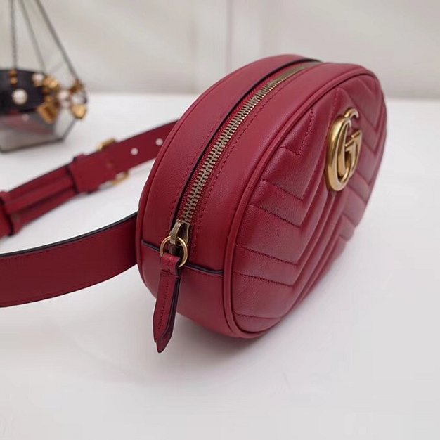 2018 GG Marmont matelasse leather large belt bag 491294 red