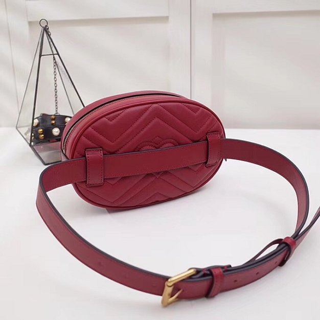 2018 GG Marmont matelasse leather large belt bag 491294 red