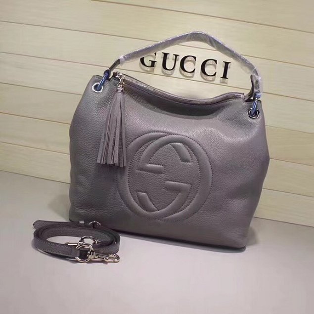 GG Calfskin Leather Top Shoulder Bag 408825 grey