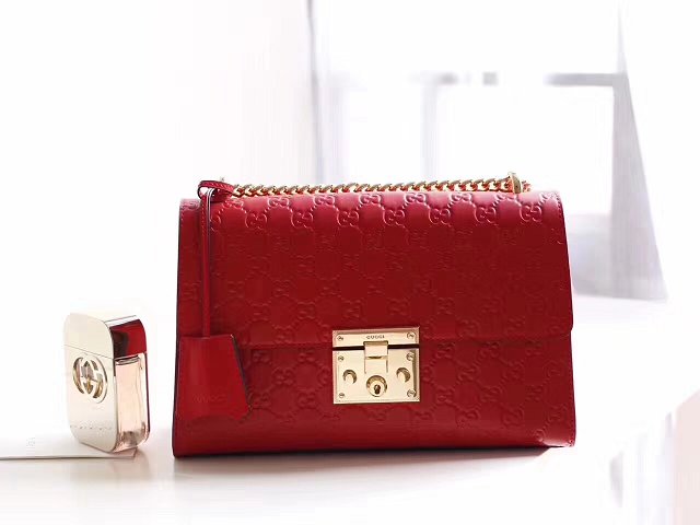 2018 GG original calfskin padlock small shoulder bag 409487 red