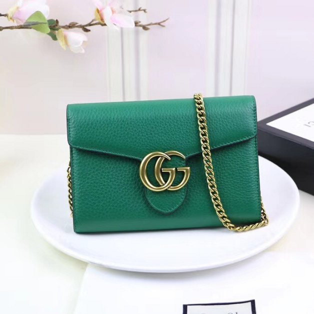 2018 GG marmont original calfskin chain shoulder bag 401232 green