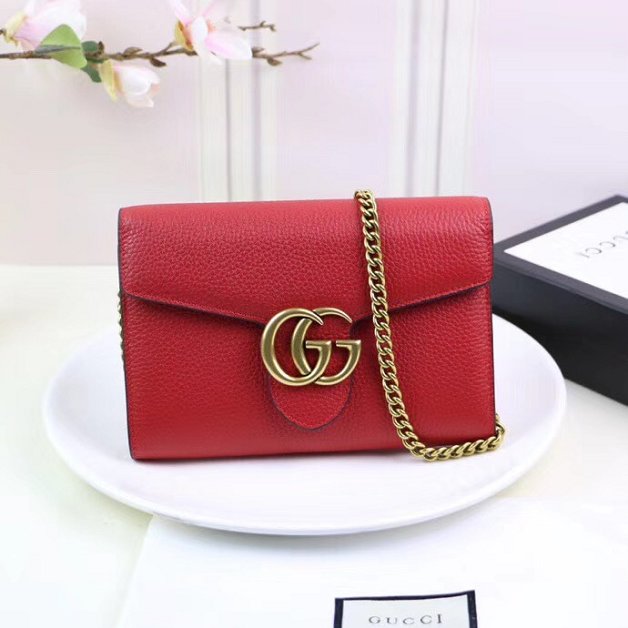 2018 GG marmont original calfskin chain shoulder bag 401232 red