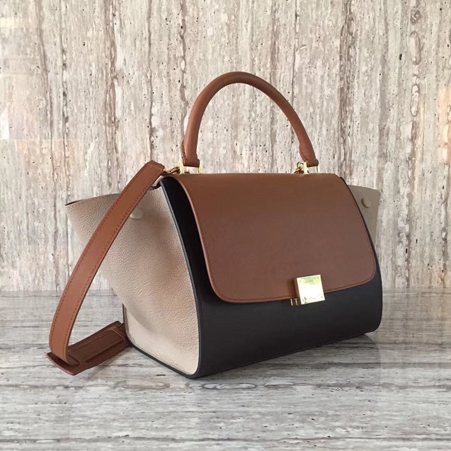 Celine original calfskin medium trapeze bag 18701 coffee&black&gray