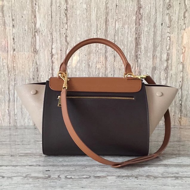 Celine original calfskin medium trapeze bag 18701 coffee&black&gray