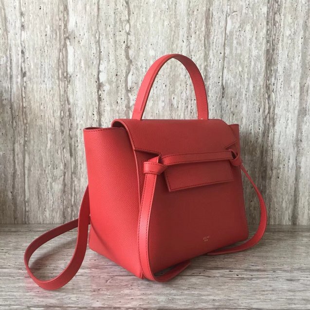 Celine original grained calfskin micro belt bag 189153 red