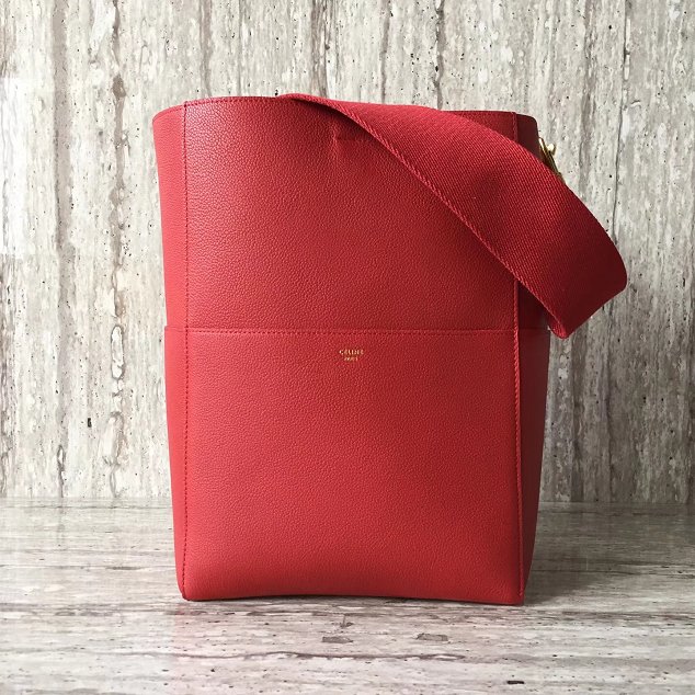 2018 celine original grained calfskin sangle medium bucket bag 77427 red