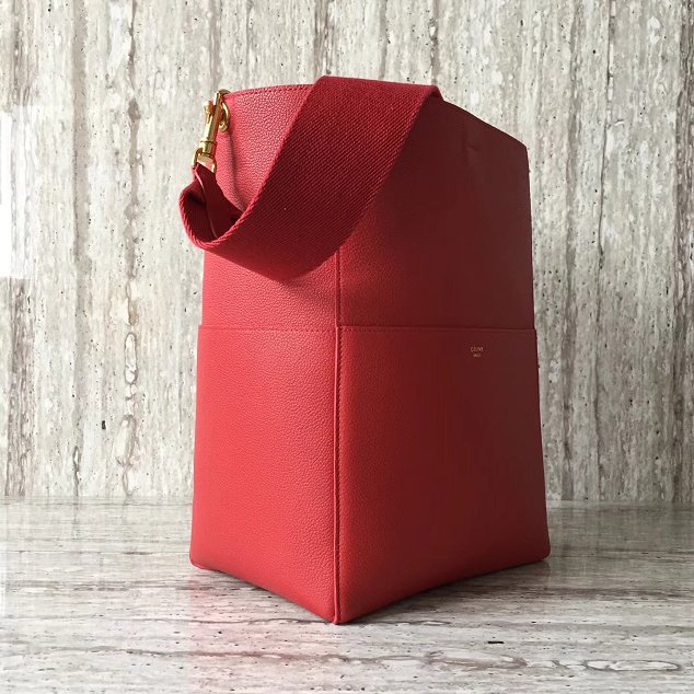 2018 celine original grained calfskin sangle medium bucket bag 77427 red