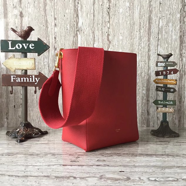 2018 celine original grained calfskin sangle small bucket bag 77426 red