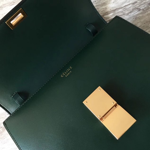 Celine original box calfskin large classic bag 11045 blackish green