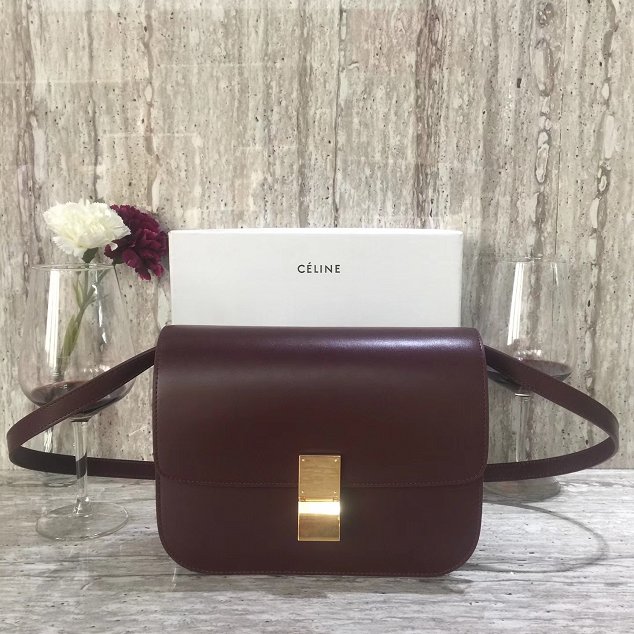 Celine original box calfskin large classic bag 11045 bordeaux