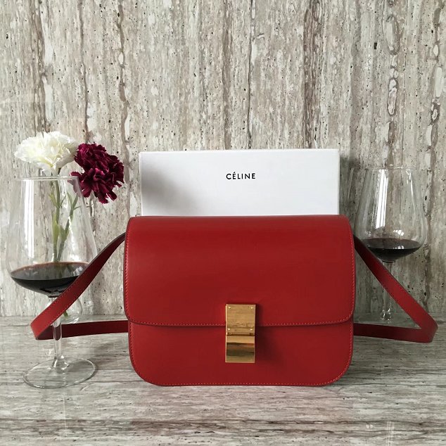 Celine original box calfskin large classic bag 11045 crimson 