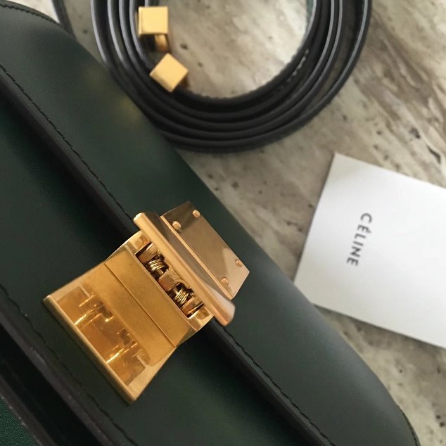 Celine original box calfskin small classic bag 11041 blackish green