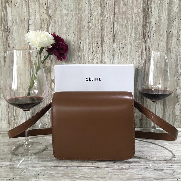 Celine original box calfskin small classic bag 11041 dark coffee