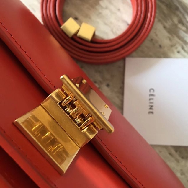 Celine original box calfskin small classic bag 11041 red