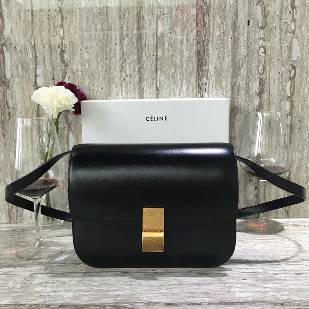 Celine original liege calfskin large classic box bag 11045-1 black